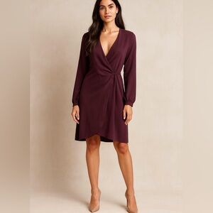 Aritzia Babaton Long Sleeve Wrap Dress Purple Old Money Holiday Party XS